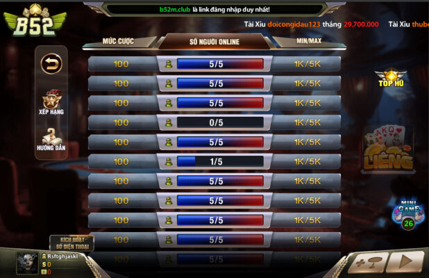 Tựa game bài Liêng hoành tráng