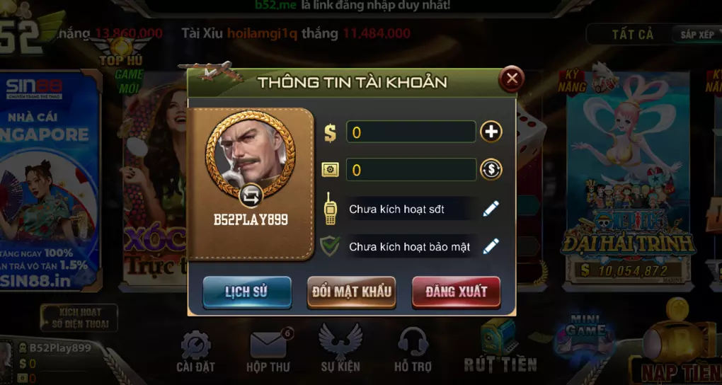 Thay đổi mật khẩu trong hệ thống B52 Play